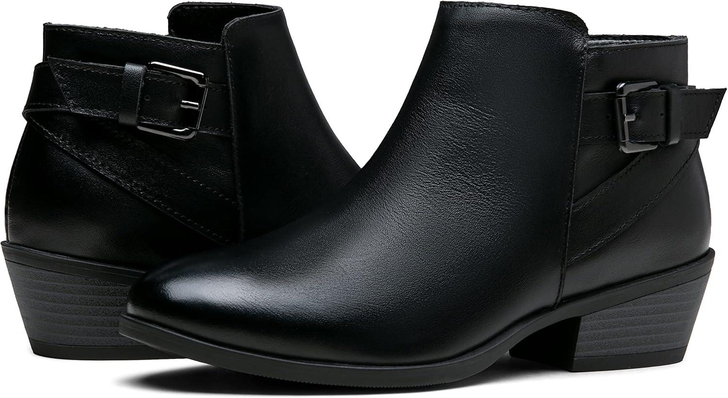 imageVepose Womens Short Ankle Boots Low Heel Western Cutout Perforated BootiesLeather Western911lblack