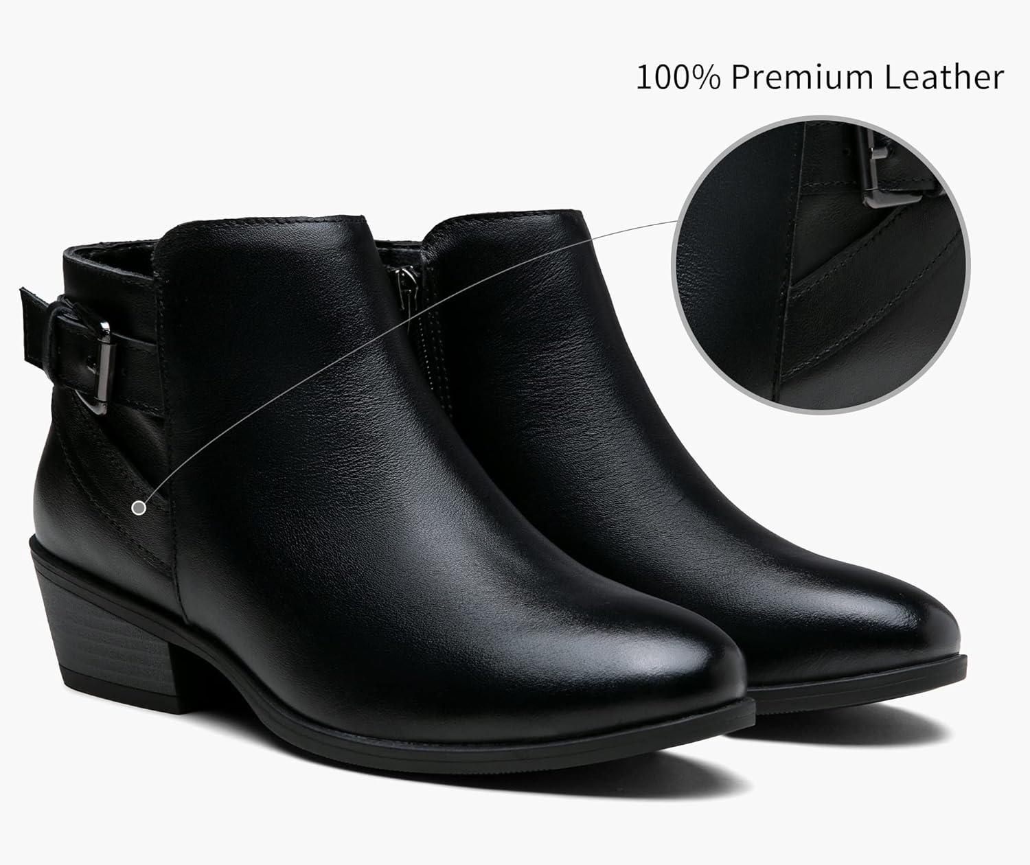 imageVepose Womens Short Ankle Boots Low Heel Western Cutout Perforated BootiesLeather Western911lblack