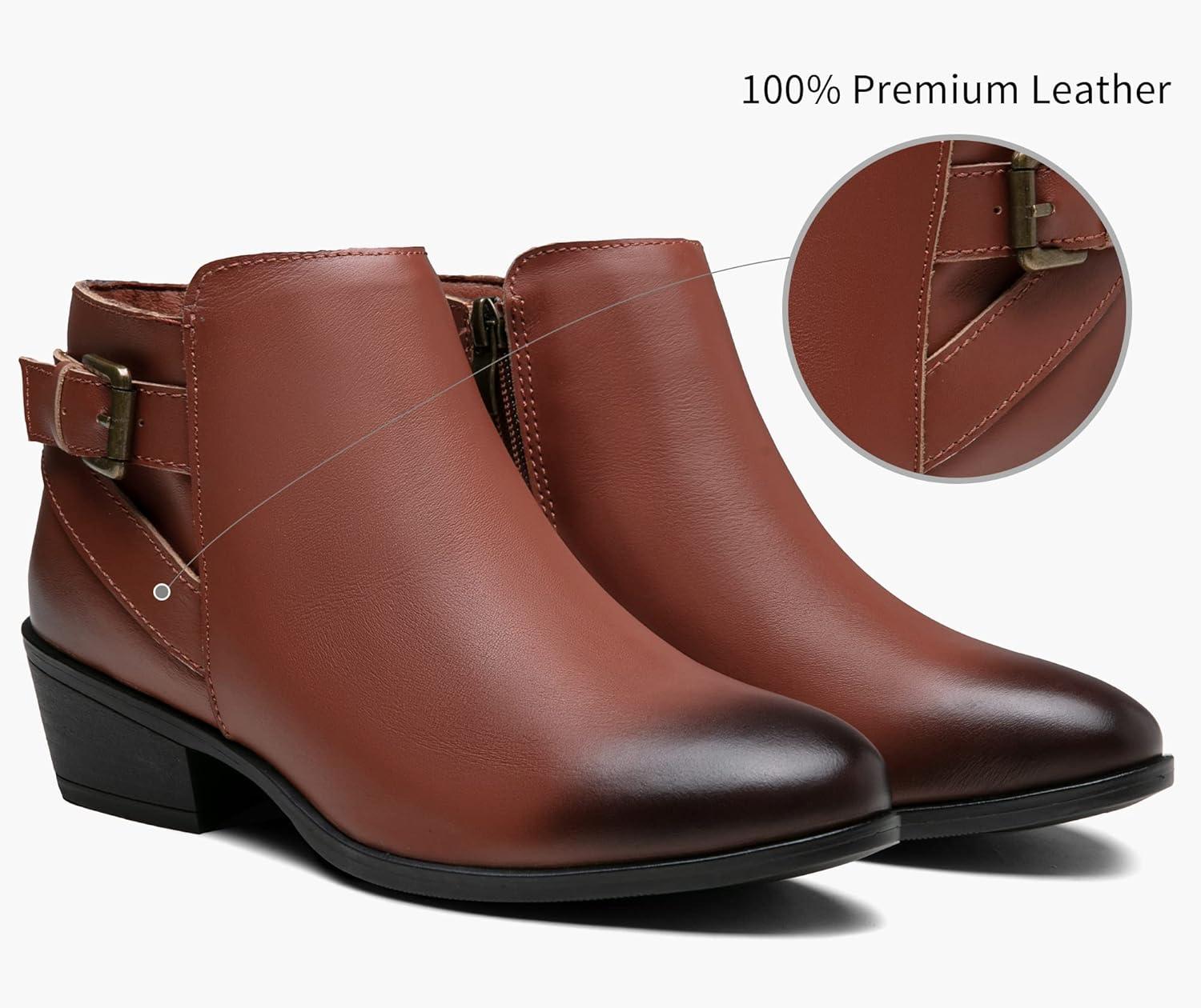 imageVepose Womens Short Ankle Boots Low Heel Western Cutout Perforated BootiesLeather Western911lbrown