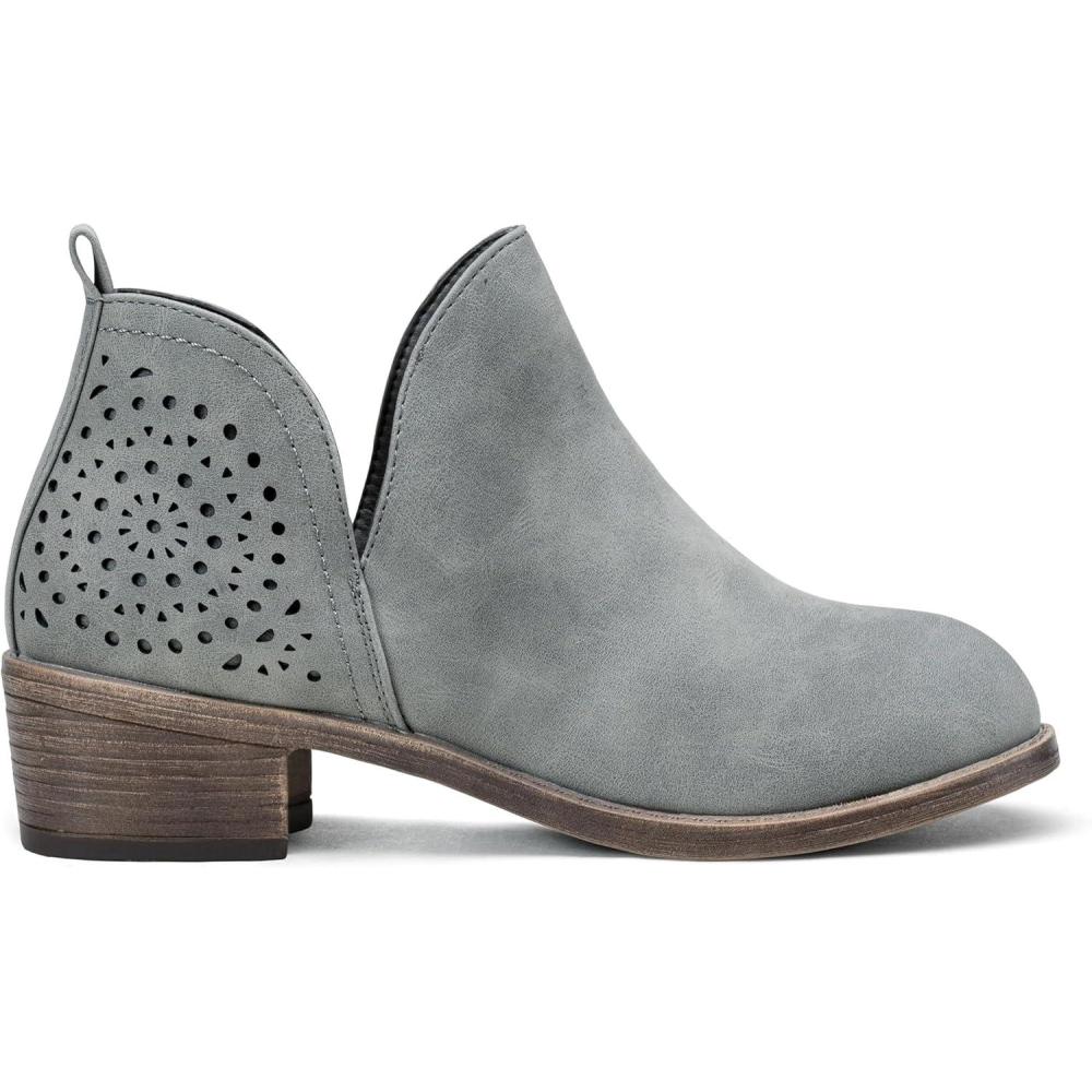 imageVepose Womens Short Ankle Boots Low Heel Western Cutout Perforated BootiesClassic Perf912grey