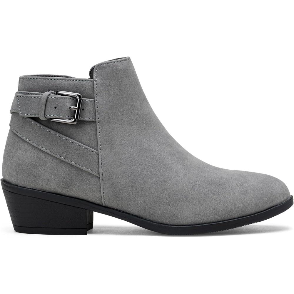 imageVepose Womens Short Ankle Boots Low Heel Western Cutout Perforated BootiesElegant911grey