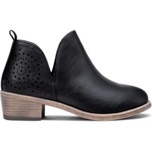 imageVepose Womens Short Ankle Boots Low Heel Western Cutout Perforated BootiesAclassic Perf912black Pu