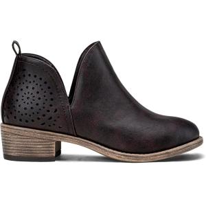 imageVepose Womens Short Ankle Boots Low Heel Western Cutout Perforated BootiesClassic Perf912dark Tan