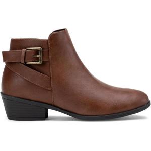 imageVepose Womens Short Ankle Boots Low Heel Western Cutout Perforated BootiesElegant911cognac