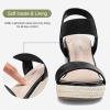 imageVepose Womens Wedge Sandals Platform Espadrilles Sandals Elasitc Ankle Strap Open Toe 881 Sandals with 35quot Inchs High Heel Summer ShoesBlackpu