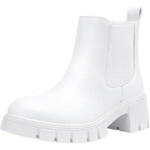imageVepose Womens 936 Chelsea Ankle Boots Platform Lug Sole Elastic Slip on BootiesAllwhiteclassic936