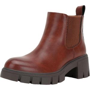 imageVepose Womens 936 Chelsea Ankle Boots Platform Lug Sole Elastic Slip on BootiesCognacclassic936