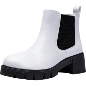 imageVepose Womens 936 Chelsea Ankle Boots Platform Lug Sole Elastic Slip on BootiesWhiteclassic936