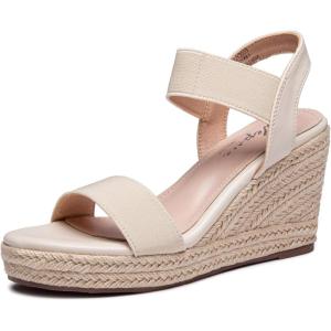 imageVepose Womens Wedge Sandals Platform Espadrilles Sandals Elasitc Ankle Strap Open Toe 881 Sandals with 35quot Inchs High Heel Summer ShoesNude