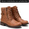 imageVepose Womens Combat Ankle Boots Lace up Comfortable Booties Low HeelBrown Knitting927