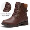 imageVepose Womens Combat Ankle Boots Lace up Comfortable Booties Low HeelCognac Knitting927