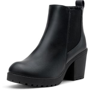 imageVepose Womens Ankle Chunky Heeled Boots Platform Chelsea Retro Short 999 Booties with ZipperBlack