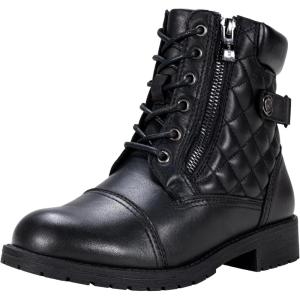 imageVepose Womens Combat Ankle Boots Lace up Comfortable Booties Low HeelBlack Leather Knitting927l