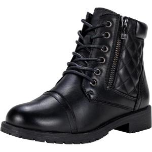 imageVepose Womens Combat Ankle Boots Lace up Comfortable Booties Low HeelBlack Leather Pocket903l