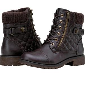 imageVepose Womens Combat Ankle Boots Lace up Comfortable Booties Low HeelDark Tan Knitting927