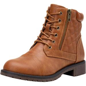 imageVepose Womens Combat Ankle Boots Lace up Comfortable Booties Low HeelYellow Brown Pocket903