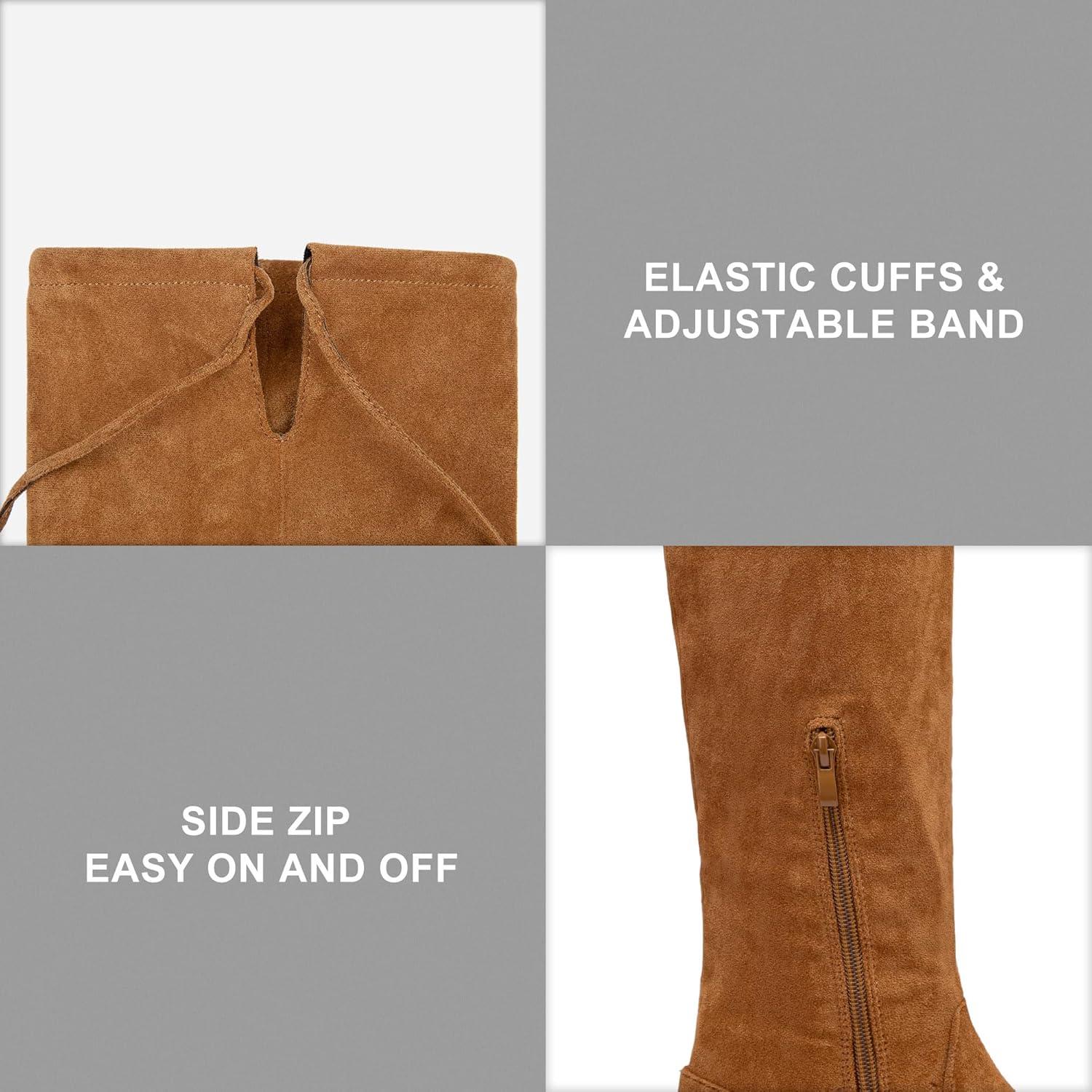 imageVepose Womens 998 Suede Over The Knee High Boots Low Flat Heel Thigh High Boots for WomenCamelknee High998