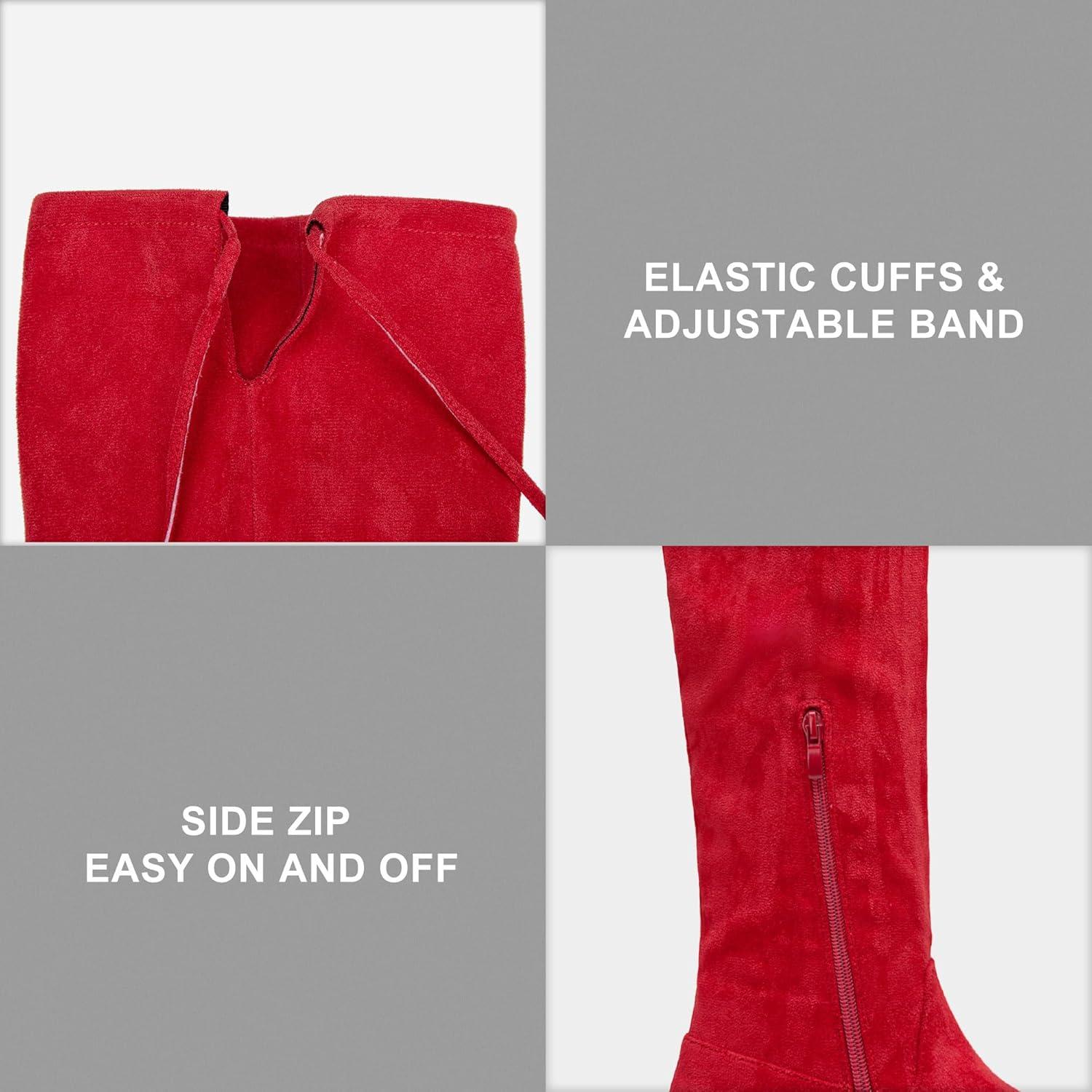 imageVepose Womens 998 Suede Over The Knee High Boots Low Flat Heel Thigh High Boots for WomenRedknee High998