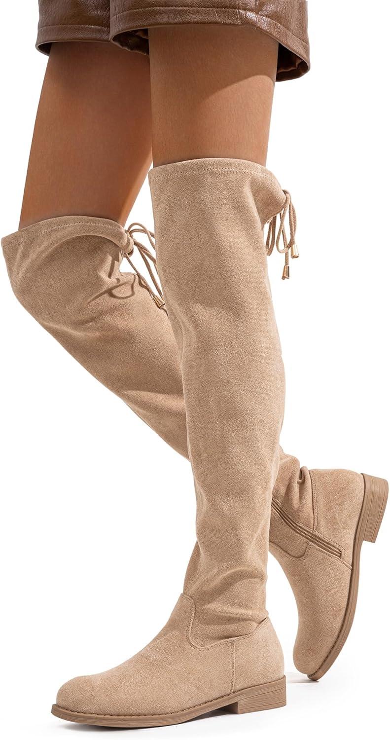 imageVepose Womens 998 Suede Over The Knee High Boots Low Flat Heel Thigh High Boots for WomenSandknee High998