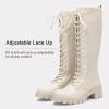 imageVepose Womens 953 Lace Platform Combat Knee High Boots with Comfort Chunky HeelBeige