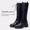 imageVepose Womens 953 Lace Platform Combat Knee High Boots with Comfort Chunky HeelBlack