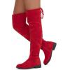 imageVepose Womens 998 Suede Over The Knee High Boots Low Flat Heel Thigh High Boots for WomenRedknee High998