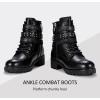 imageVepose Womens 916 Ankle Boots Combat Lace up Booties with Inside ZipperLeather Moto Black