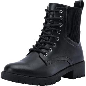 imageVepose Womens 916 Ankle Boots Combat Lace up Booties with Inside ZipperBlack