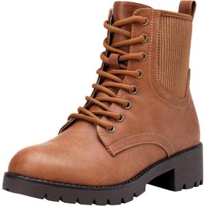imageVepose Womens 916 Ankle Boots Combat Lace up Booties with Inside ZipperBrown