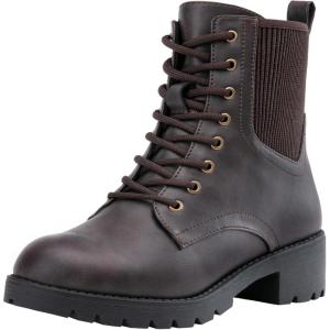 imageVepose Womens 916 Ankle Boots Combat Lace up Booties with Inside ZipperDark Tan