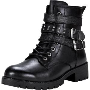 imageVepose Womens 916 Ankle Boots Combat Lace up Booties with Inside ZipperLeather Moto Black