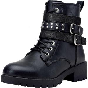 imageVepose Womens 916 Ankle Boots Combat Lace up Booties with Inside ZipperMoto Black