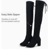 imageVepose Womens Over The Knee High Boots Suede Thigh High Boot 3 Inch Chunky Heels Zipper Adjustable Opening ShoesBlack Suede