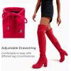 imageVepose Womens Over The Knee High Boots Suede Thigh High Boot 3 Inch Chunky Heels Zipper Adjustable Opening ShoesRed