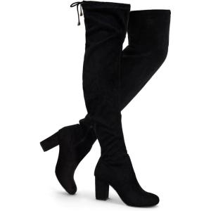 imageVepose Womens Over The Knee High Boots Suede Thigh High Boot 3 Inch Chunky Heels Zipper Adjustable Opening ShoesBlack Suede