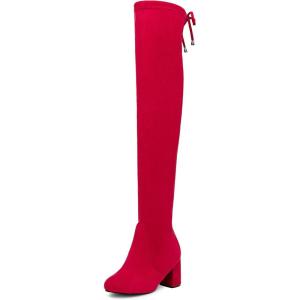 imageVepose Womens Over The Knee High Boots Suede Thigh High Boot 3 Inch Chunky Heels Zipper Adjustable Opening ShoesRed