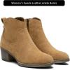 imageVepose Womens 9001 Suede Leather Ankle Boots Dressy Short Booties with Inner Zipper for LadyCamel9001