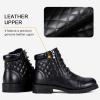 imageVepose Womens 903 Combat Ankle Boots Lace up Comfortable Booties Low HeelBlack Leather Pocket903l