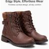 imageVepose Womens 903 Combat Ankle Boots Lace up Comfortable Booties Low HeelCognac Knitting927