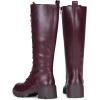 imageVepose Womens 953 Lace Platform Combat Knee High Boots with Comfort Chunky HeelRed Pu