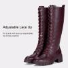 imageVepose Womens 953 Lace Platform Combat Knee High Boots with Comfort Chunky HeelRed Pu