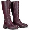 imageVepose Womens 953 Lace Platform Combat Knee High Boots with Comfort Chunky HeelRed Pu
