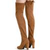imageVepose Womens Aria Thigh High Over The Knee Boots Cute Suede Long Boots with High Heel and Inner ZipperCamel Brown Suede