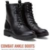 imageVepose Womens Combat Ankle Black Flat Boots Military Fashion 925 Booties Inner ZipperBlack Pu