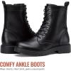 imageVepose Womens Combat Ankle Black Flat Boots Military Fashion 925 Booties Inner ZipperBlack Pu