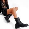 imageVepose Womens Combat Ankle Black Flat Boots Military Fashion 925 Booties Inner ZipperBlack Pu