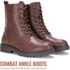 imageVepose Womens Combat Ankle Black Flat Boots Military Fashion 925 Booties Inner ZipperCognac