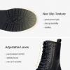 imageVepose Womens Combat Ankle Black Flat Boots Military Fashion 925 Booties Inner ZipperLeather Black