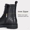 imageVepose Womens Combat Ankle Black Flat Boots Military Fashion 925 Booties Inner ZipperLeather Black