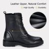 imageVepose Womens Combat Ankle Black Flat Boots Military Fashion 925 Booties Inner ZipperLeather Black